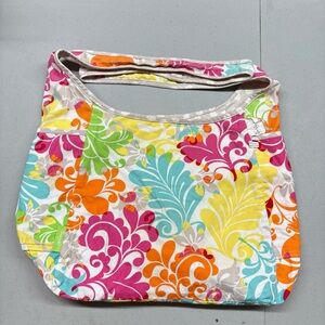 Thirty One 31 Floral Dot Reversible Shoulder Crossbody Hobo Bag Purse Tote 12x18